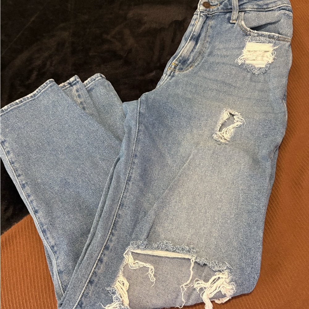 Hollister Women's Straight-Leg Distressed Jeans - Light Blue
